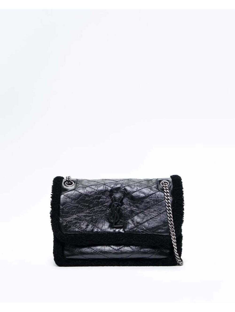 NEW!! SAINT LAURENT Medium Niki YSL Monogram Shearling And Leather Chain Bag